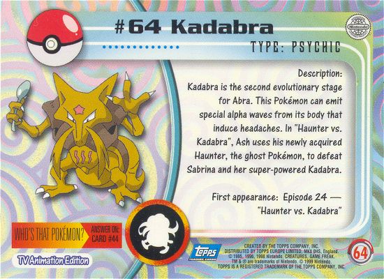 Buy Pokemon Abra, Kadabra, and Alakazam Card Evolution Set (Topps #63, #64,  and #65) Online at desertcartIsrael